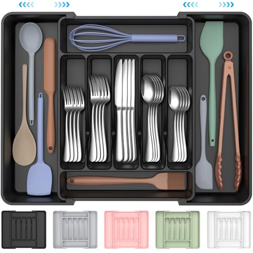 ukeetap Extra Large Expandable Silverware Organizer, BPA-Free Food-Safe Cutlery Flatware Organizer, Kitchen Utensil Drawer...