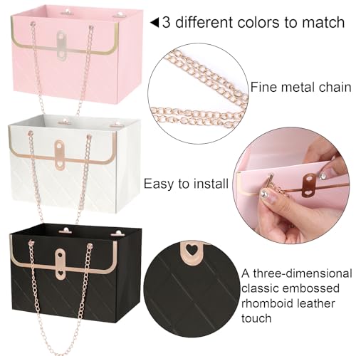 baotongle 6pcs Flower Paper Gift Box Bouquet Storage Bucket Handbag with Metal Chain Flower Boxes for Arrangements Wedding...