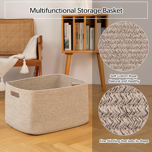 OIAHOMY 75L Large Woven Cotton Rope Storage Basket with Handle for Organizing Blanket and Toys for Living Room, Nursery, B...