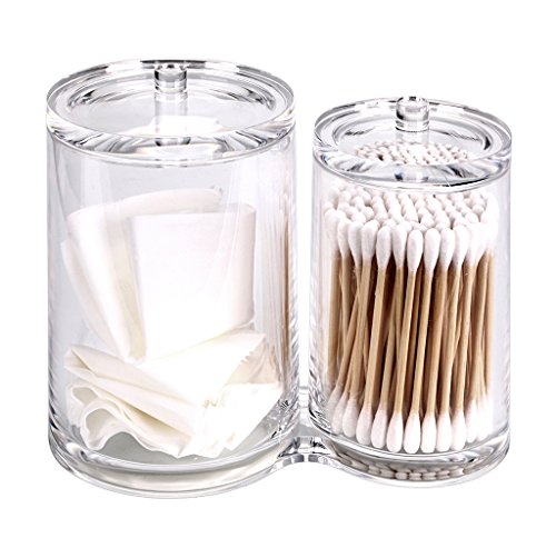 Hipiwe Clear Acrylic Cotton Swab Holder Preminm Quality Round Container Cotton Pad Q-tip Organize Case for Make Up Brush C...