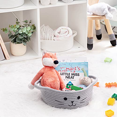 HiChen Small Woven Rope Storage Basket, Cute Cat Toy Basket for Living Room, Baby Baskets for Nursery, Gift Baskets Empty ...