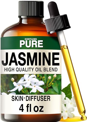 100% Pure Jasmine Oil - 4 Fl Oz Jasmine Essential Oil for Hair, Skin, Diffuser, Aromatherapy & DIY Soap Making Scent