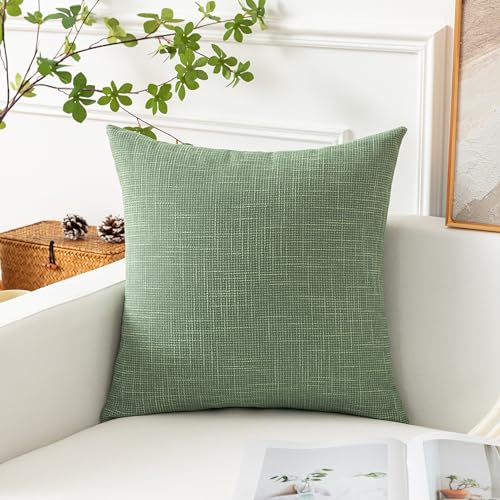 Kevin Textile Set of 2 Sage Green Pillow Covers 20 x 20 Inch Spring Farmhouse Boho Decorative Throw Pillow Covers Linen Cu...
