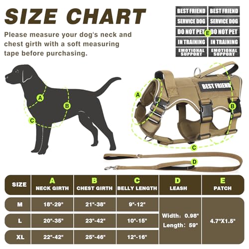 MOOGROU Service Dog Vest and Leash Set,Heavy Duty Tactical Dog Harness with Metal Buckles for Large Dogs,Adjustable No-Pul...