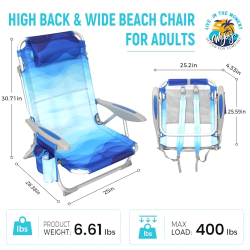 #WEJOY Beach Chair for Adults, Reclining Adjustable Position, Lay Flat Lightweight Folding Portable Aluminum Chair with Ba...
