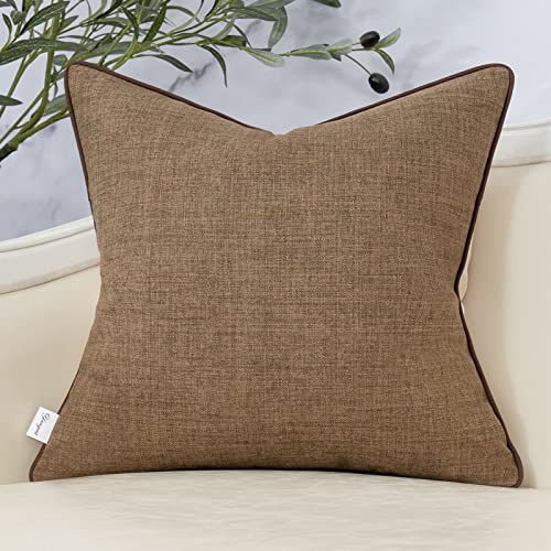Yangest Patchwork Pillow Cover 18x18 Inch Luxury Cotton and Linen Cushion Cover Faux Leather Pillowcover for Couch Bedroom...