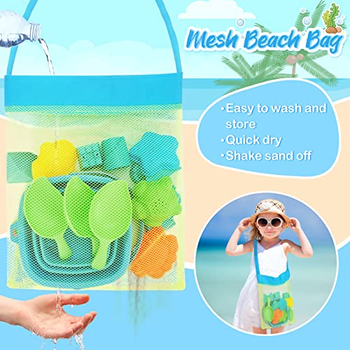 RACPNEL Collapsible Beach Toys for Kids, 3 Pack Foldable Sand Buckets and Shovels Set with Mesh Bag, Silicone Pails for Be...