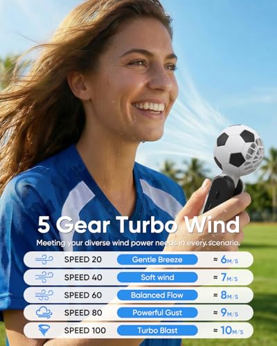 Hiluckey Portable Handheld Turbo Fan with Ice Cooling, 5 Gear Wind, 3 In 1 Soccer-Shaped Mini Personal Fan, 6000mAh Rechar...