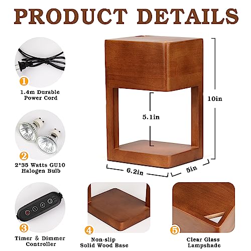 Candle Warmer Lamp Wood with Timer, Dimmable Electric Candle Lamp Warmer for Jar Candles, 2*35 Watt Bulb, Mothers Day Birt...