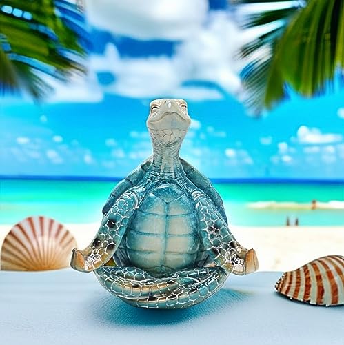 VVGIFTS Sea Turtle Meditation Yoga Decor, Garden Figurine Sea Turtle Meditating Coastal Beach Decorations, Zen Yoga Resin ...