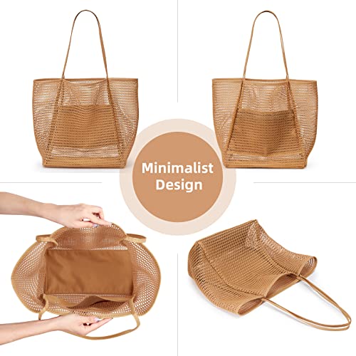 KALIDI BeachNylon Mesh Tote Bag, Casual Tote Bag Hobo Women Foldable MAX 23L Shoulder Bag For Beach Picnic Vacation
