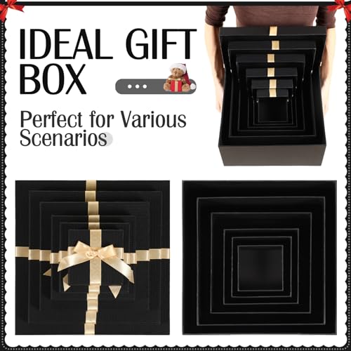 Chivertion 6 Pack Valentine Large Nesting Gift Boxes with Lid Ribbon 6 Size Square Gift Wrapping Stacking Boxes for Valent...