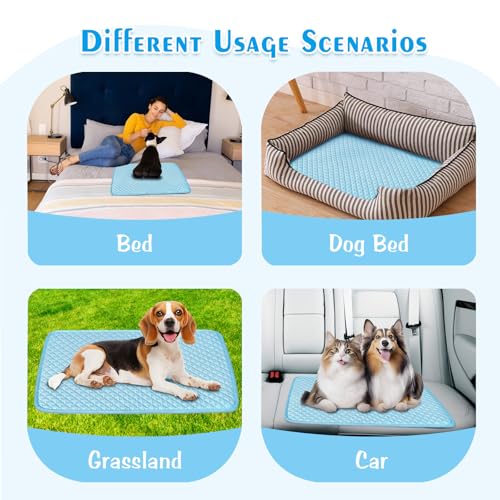 Koquena Dog Cooling Mat, Comfortable Pet Cooling Pad for Dogs Cats, Q-Max>0.4 Washable Cool Fiber Portable for Indoor Outd...