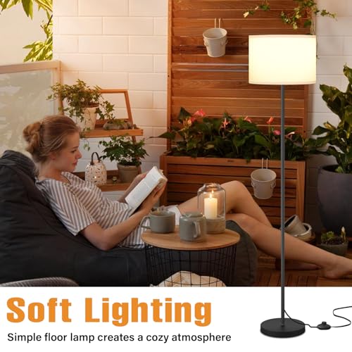 Modern Floor Lamp Simple Design with White Shade, Foot Pedal Switch, 60" Small Tall Lamps for Living Room Bedroom Office D...