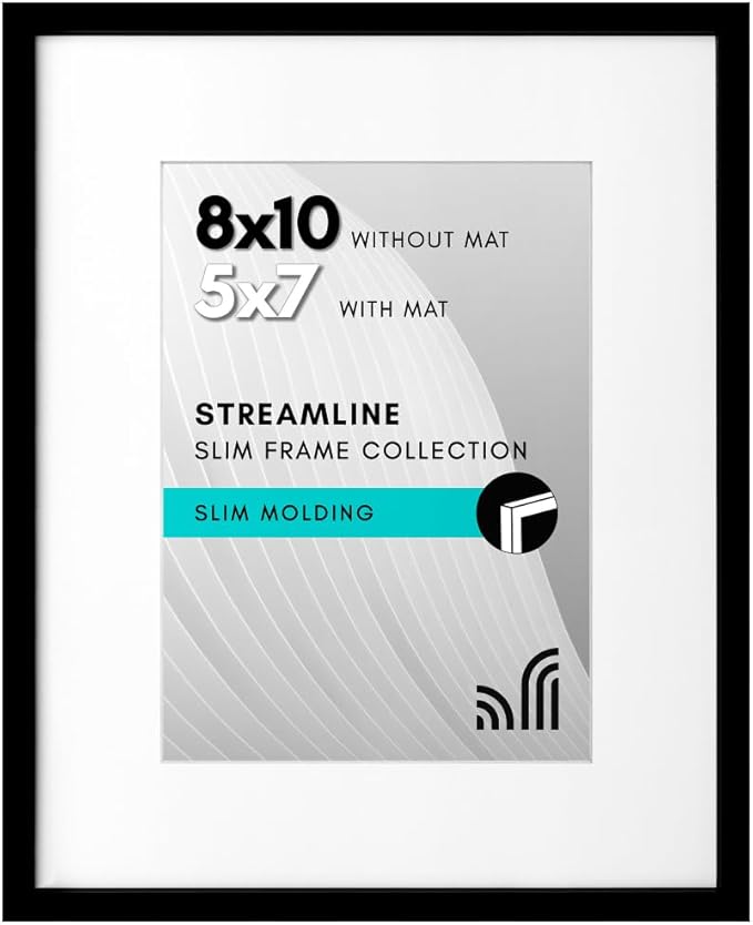 Americanflat 8x10 Picture Frame with Shatter-Resistant Glass - Use as 5x7 Frame with Mat or Display 8x10 Photo Without Mat...