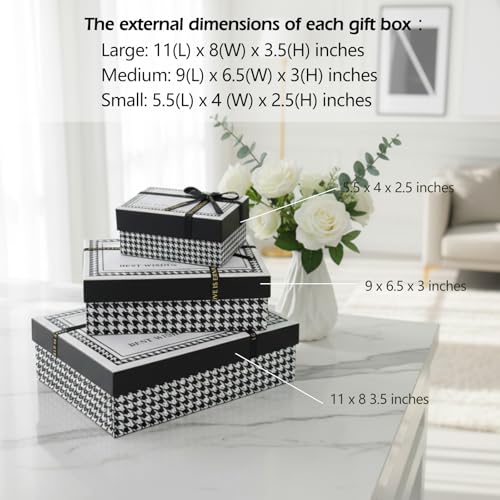 Giftilious Gift Box Set -(3 Sizes) Sturdy Gift Boxes with Lids for Presents - Elegant Black/White Boxes for Gift Wrapping