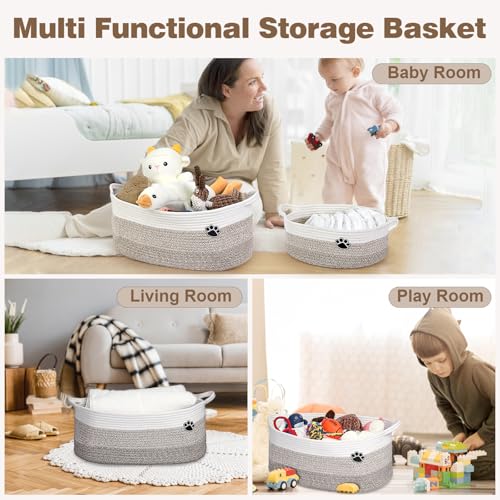 Optish Dog Toy Basket, Toy Box and Bin for Dog Cat Storage, 19.7" X 11" X 7.9" (30L) Large Woven Rope Basket for Blanket S...