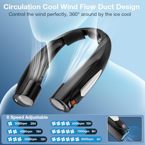 Hionly AI Neck Fan, 6 Speeds Adjustable Portable Personal Fan Rechargeable, Faster Cooling Wearable Fan, Ultra Quiet for H...