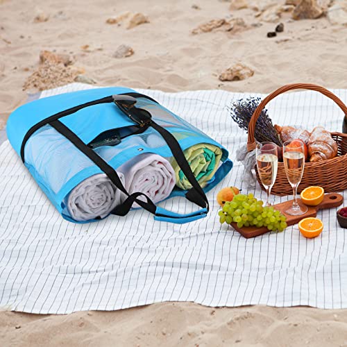 Oudain 3 Pcs Beach Bag with Cooler Mesh Beach Tote with Insulated Cooler and Pocket Waterproof Sandproof Beach Tote Bag Sw...