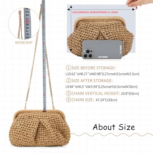 Emprier Straw Clutch Purses for Women Cloud Dumpling Pouch Straw Crossbody Shoulder Handbag Summer Beach Woven Bag