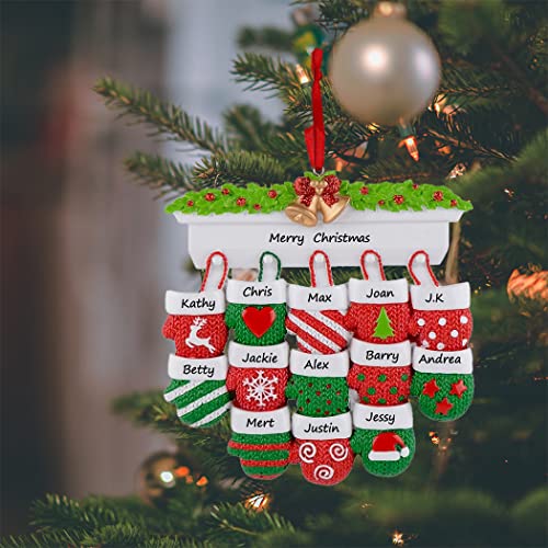 MAXORA Personalized Mitten Family of 13 Christmas Tree Ornament 2025 Family Tradition Christmas Keepsake Gift Collection f...