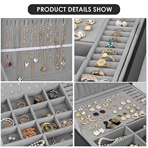 Jewelry Box, Jewelry Boxes for Women & Men with PU Leather, 2 Layer Large Jewelry Organizer Storage Case with Lock, for Ne...