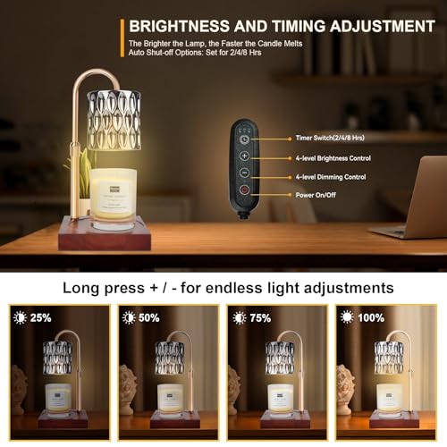 TOACSUCP Candle Warmer Lamp with 3 Bulbs, Adjustable Height Dimmable Candle Warmer with Timer, Compatible with Large Jar C...