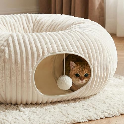 MOYMO Cat Tunnel Bed with 40 Pcs Interactive Cat Toys, Cat Tube with Kitten Toys for Indoor Kittens, Collapsible Play Tunn...