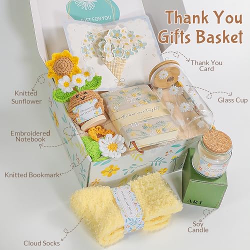 Thank You Gifts for Women – Sunflower & Daisy Gift Box Set with Thank You Cards – Teacher Appreciation, Birthday, Coworke...