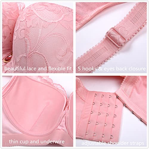 CAHL&FAUO Push Up Bra for Women Plus Size Lace Brassiere Wide Back Underwire Bra