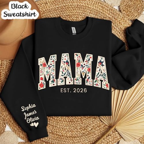 Custom Embroidered Grandma Floral Shirt with Names on Sleeve, Personalized Grandma Gift, Floral Grandma Crewneck Sweatshirt