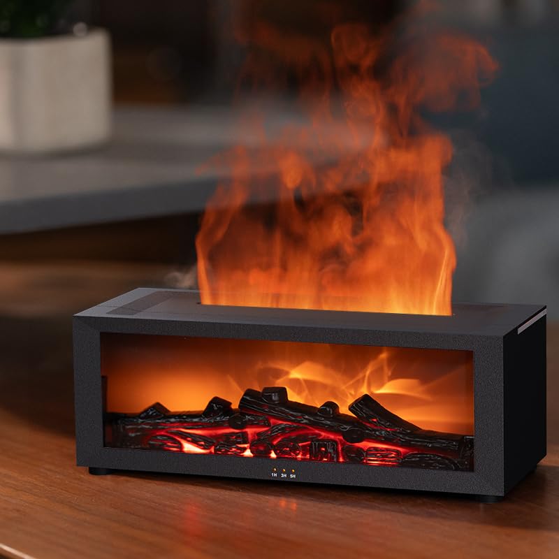 Essential Oil Diffuser, Fireplace Flame Oil Diffuser - Aromatherapy Aroma Humidifier, Upgrade 7 Colors Noiseless Remote Co...