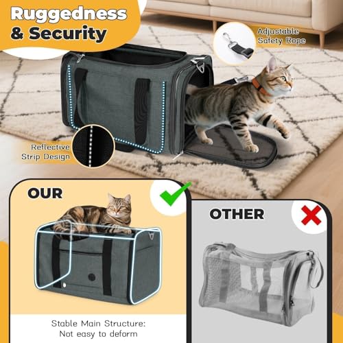 YUDODO 25 lbs Lightproof Soft Sided Pet Carrier for Large Cat & Small Dog Airline Approved Travel Puppy Carrier with Side ...