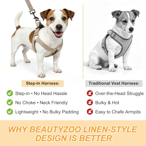 BEAUTYZOO No Pull Linen Dog Harness and Leash Set - Adjustable Step-in Puppy Harness for Small Medium Large Dogs, Escape P...