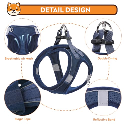 PWOD Dog Harness with Leash Set, No-Pull Step-in Reflective Pet Harness with 1 Leash Clips, Adjustable Soft Padded Easy Wa...