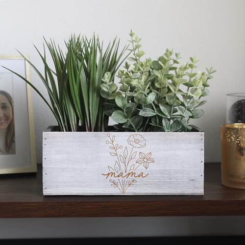 MYETCHEY Personalized Wooden Planter Box for Mom – Custom Engraved Flower Pot, Garden Decor for Moms (Wood Branch)