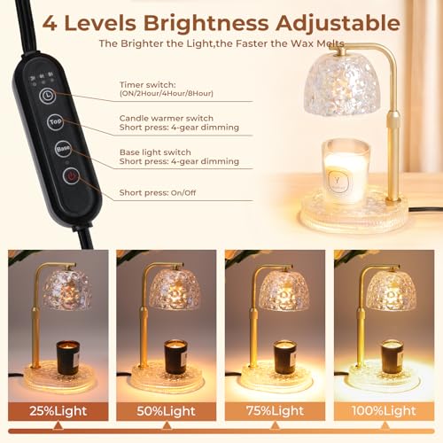 Lsctiff Textured Honeycomb Design Candle Warmer Lamp Adjustable Height, Flameless 4-Level Dimmable Wax Melt Warmer for Jar...