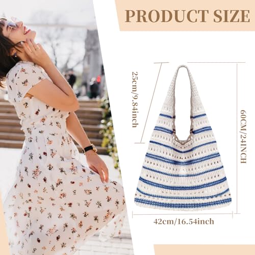 Sightor Crochet Tote Bag, Mesh Beach Bag Knit Summer Hobo Bag Vacation Boho Tote Bag for Women