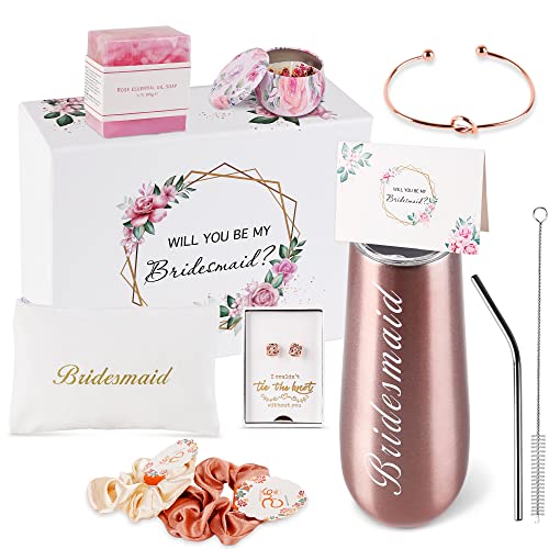 DHQH Bridesmaid Proposal Gifts Box Sets From Bride,Will You Be My Bridesmaid,6 oz Bride Tribe Stainless Steel champagne gl...