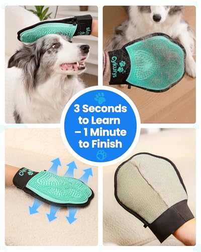 Cykurys Pet Hair Removal Glove for Dogs & Cats, 2-in-1 Double-Sided Pet Grooming Tool, Electrostatic Pet Hair Remover Glov...