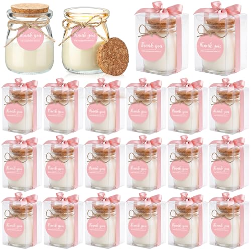 MTLEE 20 Sets Pink Wedding Candle for Guests Pink Thank You Candles Gift Bulk Glass Jars Scented Soy Wax with Clear Gift B...
