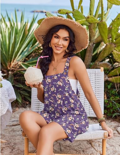 Ekouaer Womens Overalls Summer Rompers Sleeveless Short Jumpsuits Casual Beach Vacation Outfits with Pockets