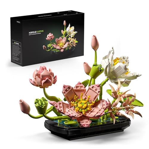 Nifeliz Lotus Flower Building Set for Adults, Botanical Decoration for Table or Office, A Nature-Inspired Gift for Plant L...