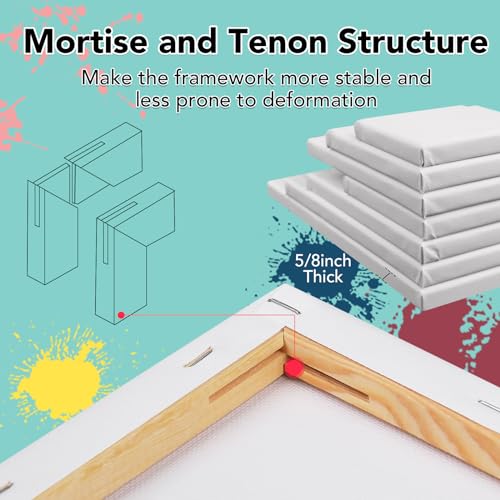 14 Packs Stretched Canvas for Painting, MultiSize 12x16, 10x12, 8x10, 5x7, 8x8, 6x6, 4x4 (2 of Each), Primed Blank Canvas ...