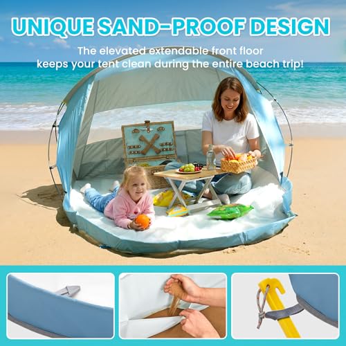 #WEJOY Beach Tent Sun Shelter, Windproof Reinforced 9.5mm Frame, 4 Person Easy Up Beach Shade, UPF 50+ UV Protection, Beac...