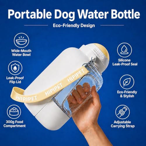 Dog Water Bottle with Food Container, 32oz Travel Dog Water Bottle (3 in 1), Leak Proof Portable Water for Dogs with Twist...