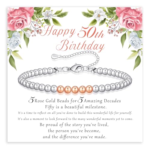 BMMYE 30th 40th 50th 60th 70th Birthday Gifts for Women, 925 Sterling Silver Bracelet for Women with Cards Adjustable 4mm ...