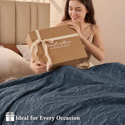 David's Home 100% Cotton Waffle Blanket King Size, Lightweight Breathable Soft Cooling Throw for Spring Summer, Snag-Resis...