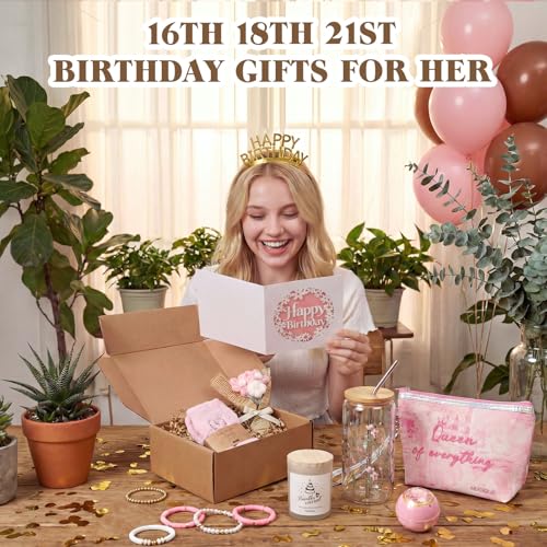 MUGIQUE Birthday Gifts for Women, Birthday Gift Basket with Glass Cup, Happy Birthday Gift Box for Women Teen Girl, Gifts ...