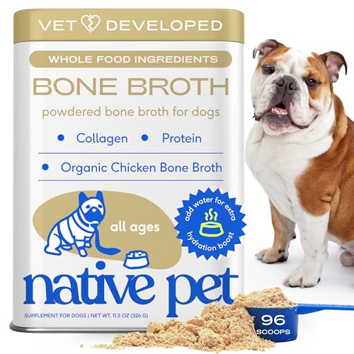 Native Pet Bone Broth for Dogs and Cats - Chicken Bone Broth Powder Dog Food Toppers for Picky Eaters - Provides Extra Nut...